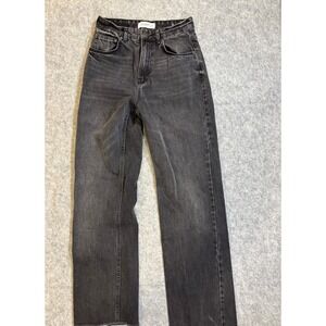 Pull&Bear Spain Black Wash High Waist Straight Leg Raw Hem Jeans Womens Sz4